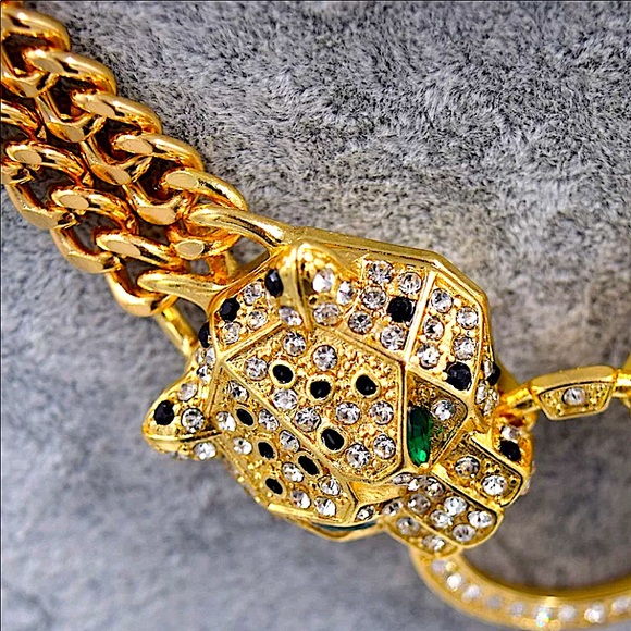 Gold Leopard Double Headed Exaggerated Statement Choker - Picture 13 of 15